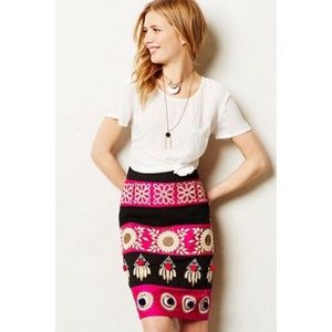 Anthropologie Black and Pink Patterned Skirt